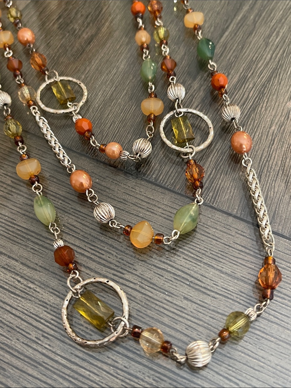 Vintage Style Earth-toned Multi-Strand Beaded Necklace with Earrings - Bohemian - Picture 2 of 15